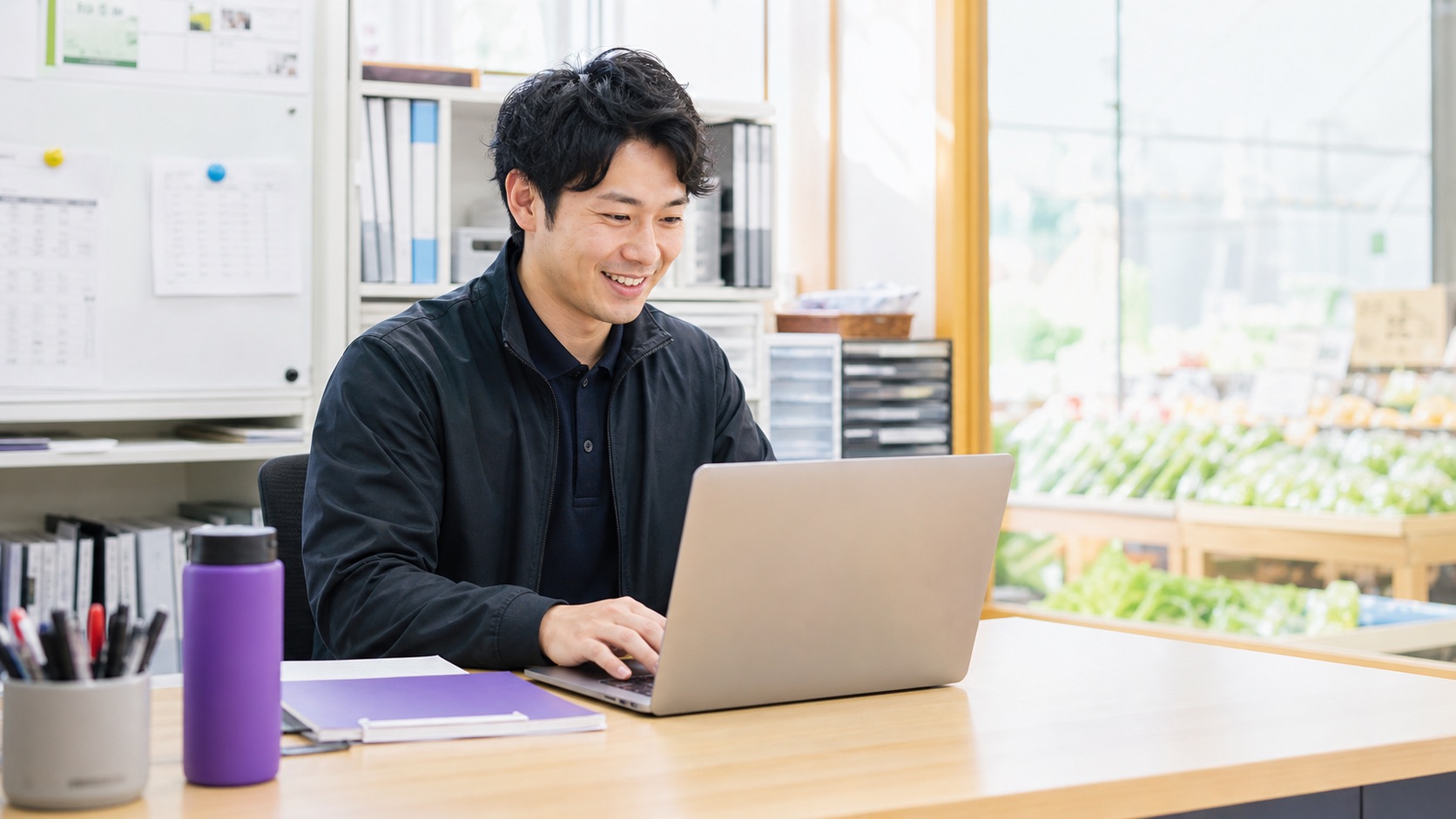 パソコンでシフトを作成している様子